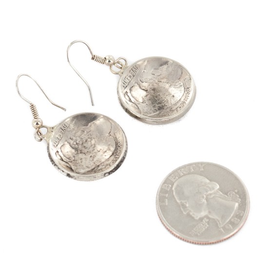 Vintage Style OLD Buffalo Nickel Coin Certified Authentic Navajo .925 Sterling Silver Native American Earrings 18045-10