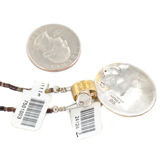 12kt Gold Filled and .925 Sterling Silver Wolf Handmade Certified Authentic Navajo Natural Turquoise and Snowflake Stone Native American Necklace 24124-2-7501003