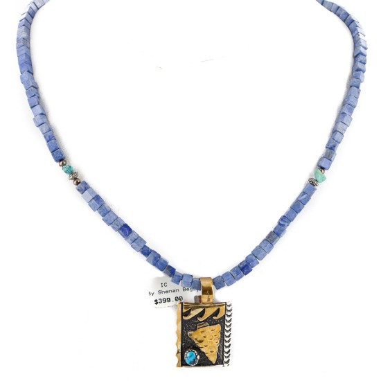 12kt Gold Filled and .925 Sterling Silver Handmade Arrow Certified Authentic Navajo Natural Turquoise and Lapis Native American Necklace 14456-7-25289