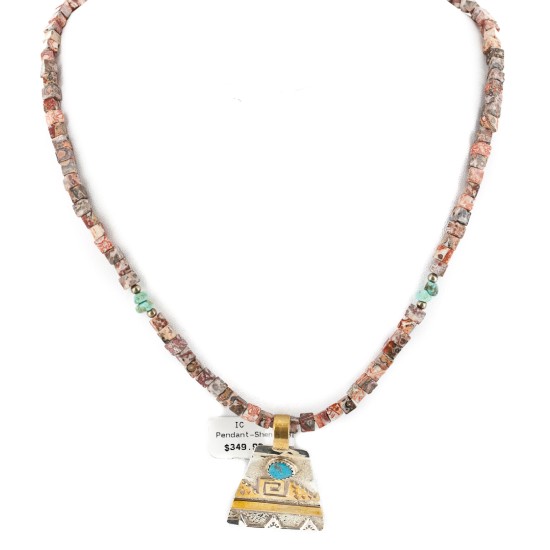 12kt Gold Filled and .925 Sterling Silver Handmade Certified Authentic Navajo Turquoise Jasper Native American Necklace 740103-63-7501003