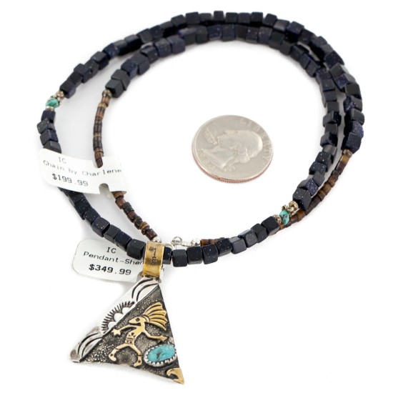 12kt Gold Filled and .925 Sterling Silver Handmade Kokopelli Certified Authentic Navajo Natural Turquoise and Purple Goldstone Native American Necklace 740103-29-10225
