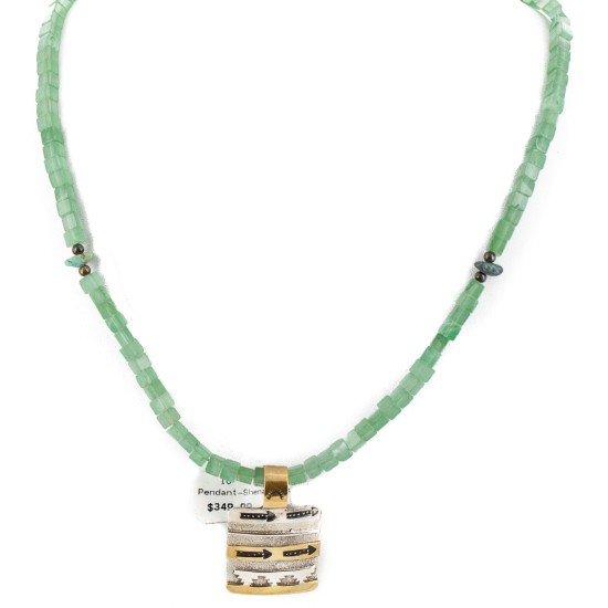 12kt Gold Filled and .925 Sterling Silver Handmade Mountain Certified Authentic Navajo Natural Turquoise and Jade Native American Necklace 740103-1-790101