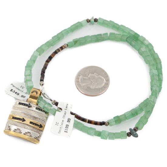 12kt Gold Filled and .925 Sterling Silver Handmade Mountain Certified Authentic Navajo Natural Turquoise and Jade Native American Necklace 740103-1-790101