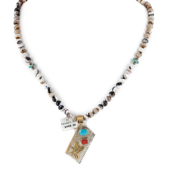 12kt Gold Filled and .925 Sterling Silver Handmade Eagle Certified Authentic Navajo Natural Turquoise Coral and Agate Native American Necklace 740102-35-790100 12kt Gold Filled and .925 Sterling Silver Handmade Eagle Certified Authentic Navajo Natural Turquoise Coral and Agate Native American Necklace 740102-35-790100