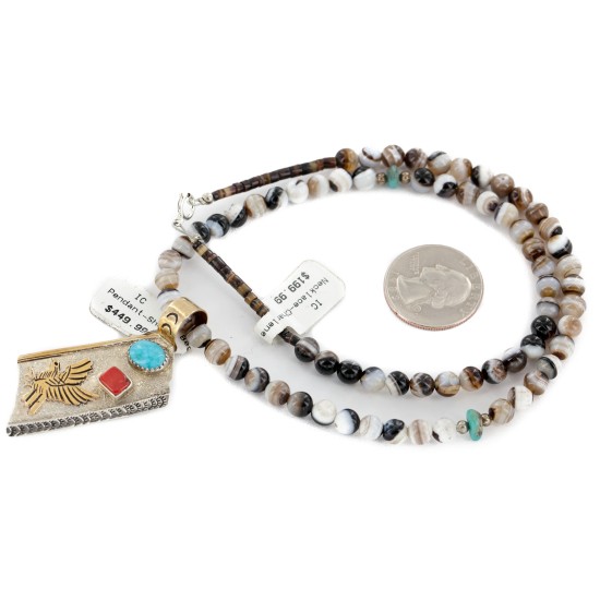 12kt Gold Filled and .925 Sterling Silver Handmade Eagle Certified Authentic Navajo Natural Turquoise Coral and Agate Native American Necklace 740102-35-790100 12kt Gold Filled and .925 Sterling Silver Handmade Eagle Certified Authentic Navajo Natural Turquoise Coral and Agate Native American Necklace 740102-35-790100