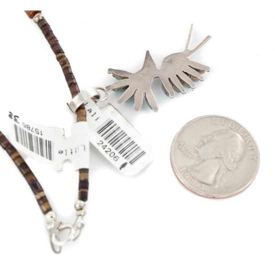 Kokopelli Petit Point Handmade Certified Authentic Zuni .925 Sterling Silver Turquoise Coral Goldstone Native American Necklace 24206-1-15786-32