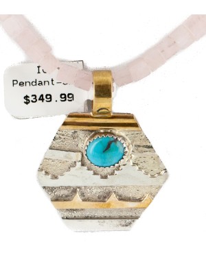 12kt Gold Filled .925 Sterling Silver Handmade Certified Authentic Navajo Natural and Pink Quartz Native American Necklace  740103-17-790101