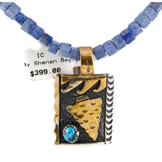 12kt Gold Filled and .925 Sterling Silver Handmade Arrow Certified Authentic Navajo Natural Turquoise and Lapis Native American Necklace 14456-7-25289
