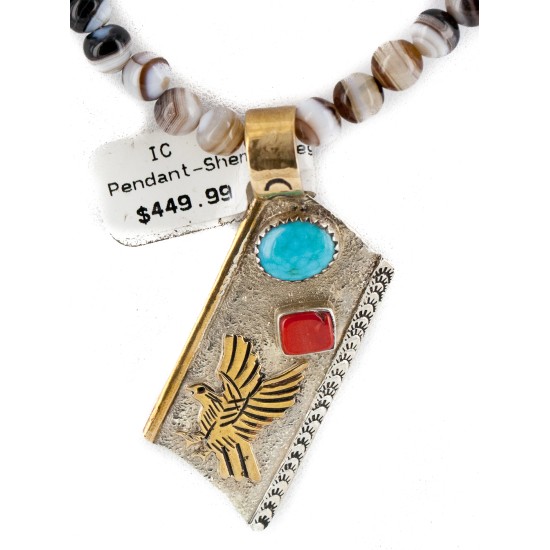 12kt Gold Filled and .925 Sterling Silver Handmade Eagle Certified Authentic Navajo Natural Turquoise Coral and Agate Native American Necklace 740102-35-790100 12kt Gold Filled and .925 Sterling Silver Handmade Eagle Certified Authentic Navajo Natural Turquoise Coral and Agate Native American Necklace 740102-35-790100