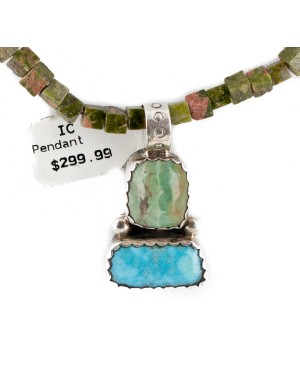 .925 Sterling Silver Certified Authentic Navajo Turquoise Jasper Native American Necklace 14389-50-790101