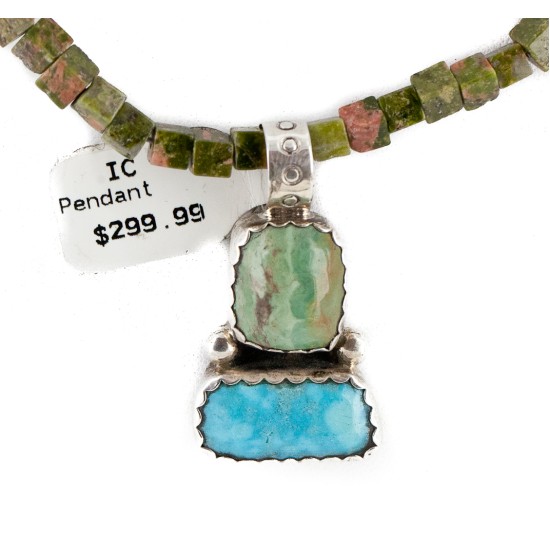 .925 Sterling Silver Certified Authentic Navajo Turquoise Jasper Native American Necklace 14389-50-790101