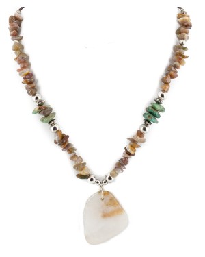 Certified Authentic Navajo .925 Sterling Silver Natural Turquoise Agate Native American Necklace 15151-30