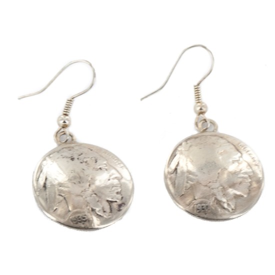 Vintage Style OLD Buffalo Nickel Coin Certified Authentic Navajo .925 Sterling Silver Native American Earrings 18045-10