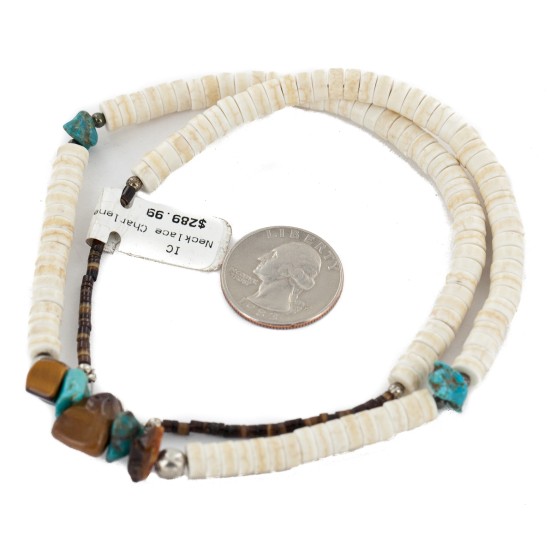 Certified Authentic Navajo .925 Sterling Silver Natural Graduated Melon Shell Turquoise Tigers Eye Native American Necklace 15624-18