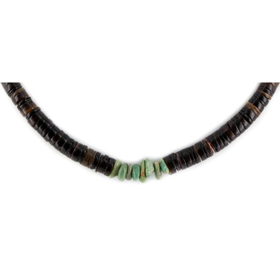 Certified Authentic Navajo .925 Sterling Silver Natural Graduated Shell and Turquoise Native American Necklace 15804-12