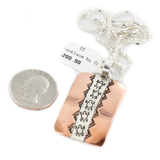 Navajo .925 Sterling Silver Gecko Handmade Certified Authentic Pure Copper Native American Necklace 17038