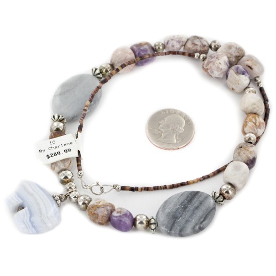 Bear Certified Authentic Navajo .925 Sterling Silver Natural Agate Native American Necklace 15155-6