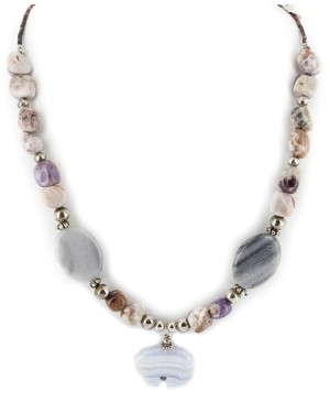 Bear Certified Authentic Navajo .925 Sterling Silver Natural Agate Native American Necklace 15155-6