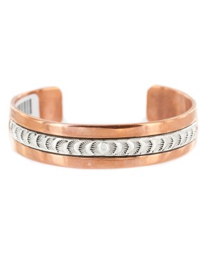 Bear paw .925 Sterling Silver Navajo Handmade Certified Authentic Pure Copper Native American Bracelet 18128-1