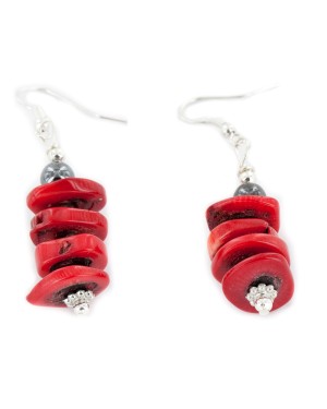 Certified Authentic Navajo .925 Sterling Silver Hooks Coral Hematite Dangle Native American Earrings 18131