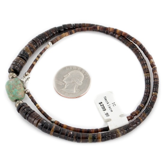 Certified Authentic Navajo .925 Sterling Silver Natural Dark Graduated Heishi and Turquoise Native American Necklace 15262-55