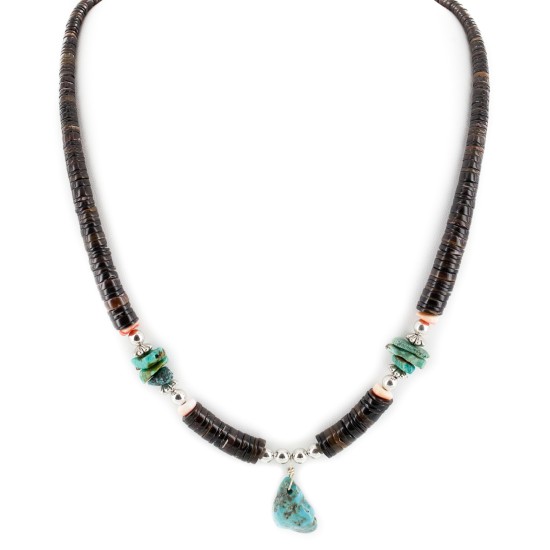 Certified Authentic Navajo .925 Sterling Silver Natural Graduated Melon Shell and Turquoise Native American Necklace 18132