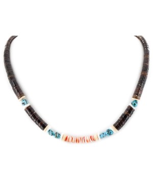 Certified Authentic Navajo .925 Sterling Silver Natural Graduated Melon Shell Turquoise Native American Necklace 15292-6