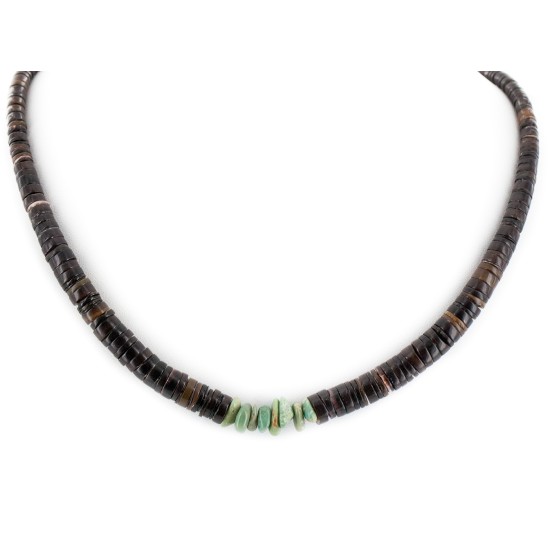 Certified Authentic Navajo .925 Sterling Silver Natural Graduated Shell and Turquoise Native American Necklace 15804-12
