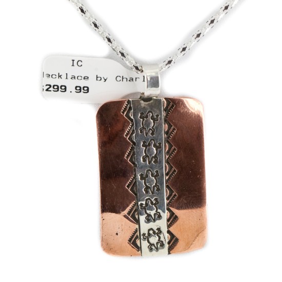 Navajo .925 Sterling Silver Gecko Handmade Certified Authentic Pure Copper Native American Necklace 17038