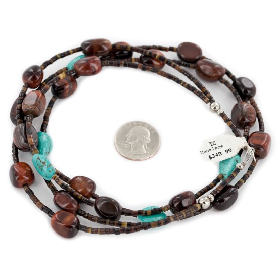 2 Strand Certified Authentic Navajo .925 Sterling Silver Natural Tigers Eye Heishi Native American Necklace 15269-16