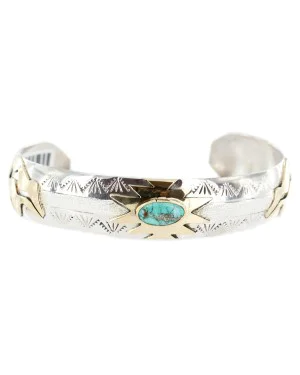 12kt Gold Filled and .925 Sterling Silver Bear Handmade Navajo Natural Turquoise Native American Bracelet 12971-3 12kt Gold Filled and .925 Sterling Silver Bear Handmade Navajo Natural Turquoise Native American Bracelet 12971-3