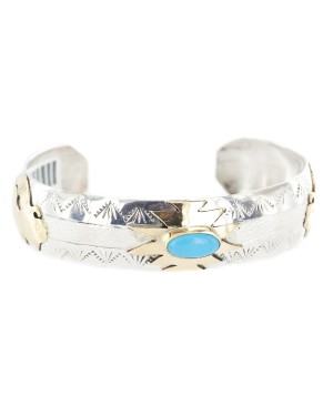 12kt Gold Filled and .925 Sterling Silver Certified Authentic Buffalo Handmade Navajo Natural Turquoise Native American Bracelet 12970