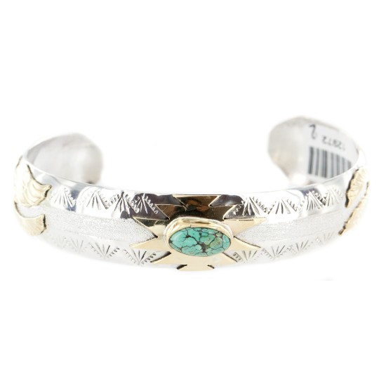 12kt Gold Filled and .925 Sterling Silver Certified Authentic Eagle Handmade Navajo Natural Spiderweb Turquoise Native American Bracelet 12972-2