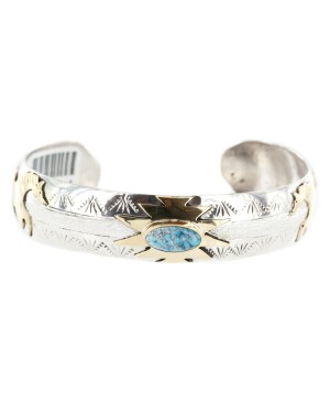 12kt Gold Filled and .925 Sterling Silver Certified Authentic Horse Handmade Navajo Natural Turquoise Native American Bracelet 12969-4