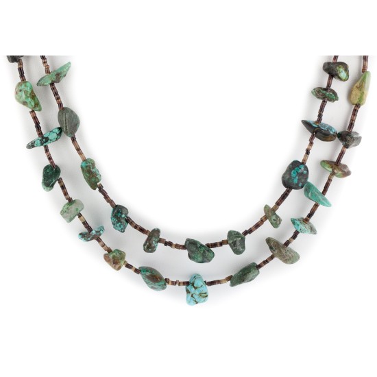 2 Strand Certified Authentic Navajo .925 Sterling Silver Natural Spiderweb Turquoise Coral Native American Necklace 15585-1