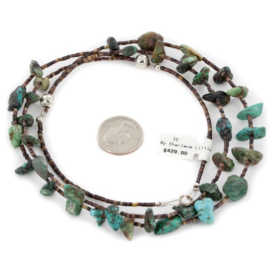 2 Strand Certified Authentic Navajo .925 Sterling Silver Natural Spiderweb Turquoise Coral Native American Necklace 15585-1