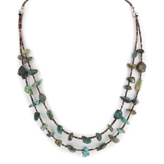 2 Strand Certified Authentic Navajo .925 Sterling Silver Natural Spiderweb Turquoise Coral Native American Necklace 15585-1
