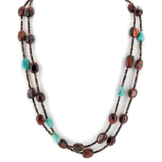 2 Strand Certified Authentic Navajo .925 Sterling Silver Natural Tigers Eye Heishi Native American Necklace 15269-16