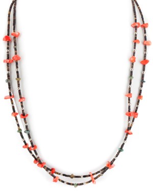 2 Strand Certified Authentic Navajo .925 Sterling Silver Natural Turquoise Coral Native American Necklace 750106-37