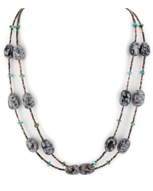 2 Strand Certified Authentic Navajo .925 Sterling Silver Natural Turquoise Snowflake Stone Native American Necklace 15304-68