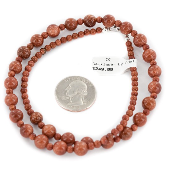 Certified Authentic Navajo .925 Sterling Silver Natural Goldstone Native American Necklace 25312