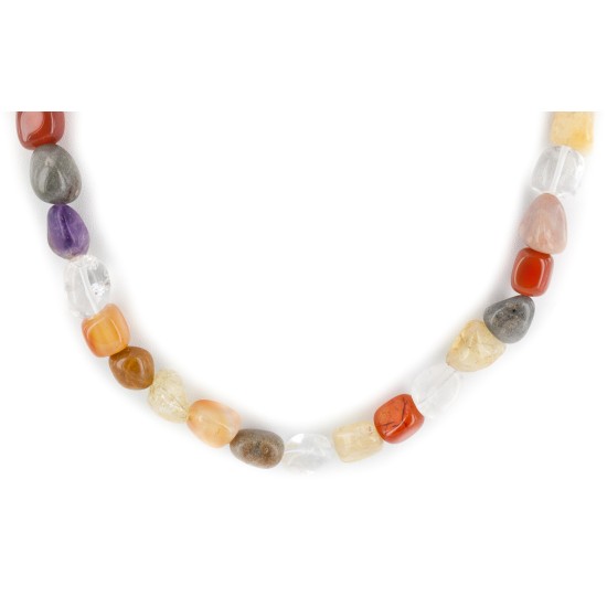 Certified Authentic Navajo .925 Sterling Silver Natural Multicolor Stones Quartz Amethyst Agate Native American Necklace 25310-1