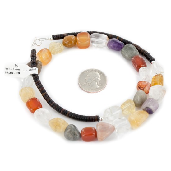 Certified Authentic Navajo .925 Sterling Silver Natural Multicolor Stones Quartz Amethyst Agate Native American Necklace 25310-1