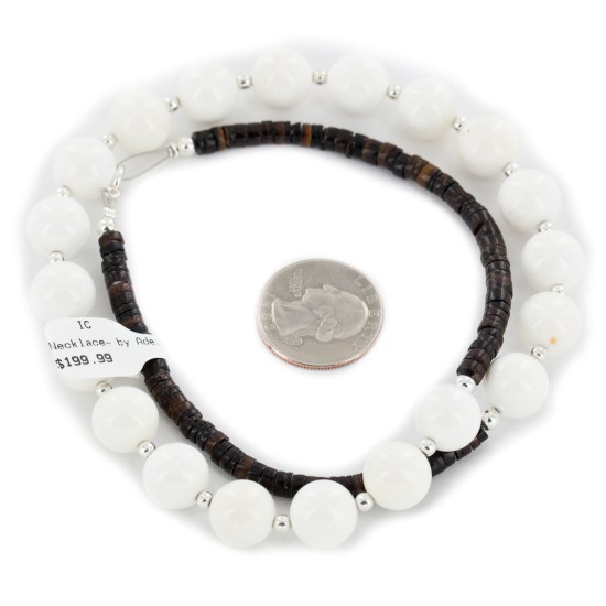 Certified Authentic Navajo .925 Sterling Silver Natural White Agate Heishi Native American Necklace 25313-4