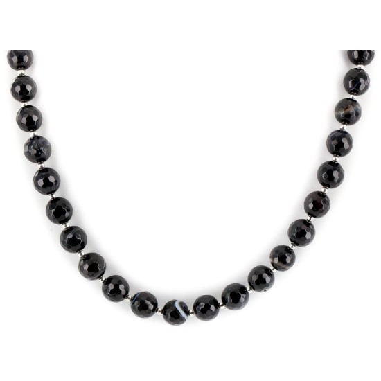 Navajo .925 Sterling Silver Natural Agate Black Onyx Necklace NB160109011903