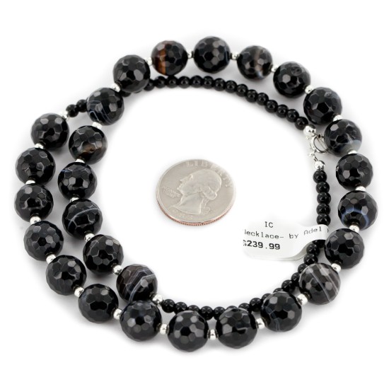 Navajo .925 Sterling Silver Natural Agate Black Onyx Necklace NB160109011903