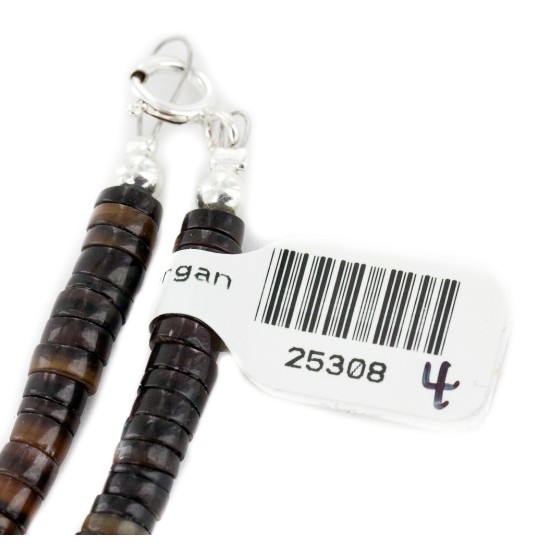 Certified Authentic Navajo .925 Sterling Silver Natural Agate Heishi Native American Necklace 25308-4
