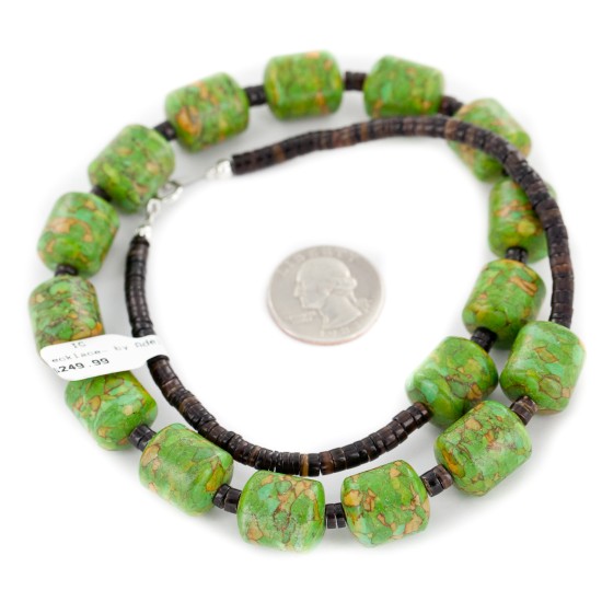 Certified Authentic Navajo .925 Sterling Silver Composite Gaspeite Heishi Native American Necklace 25306-2