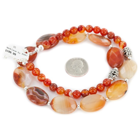Certified Authentic Navajo Nickel Natural Carnelian Native American Necklace  25303
