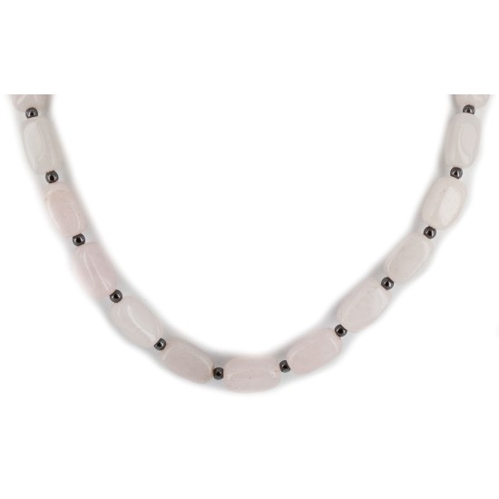Certified Authentic Navajo .925 Sterling Silver Natural Pink Quartz Hematite Native American Necklace 25309